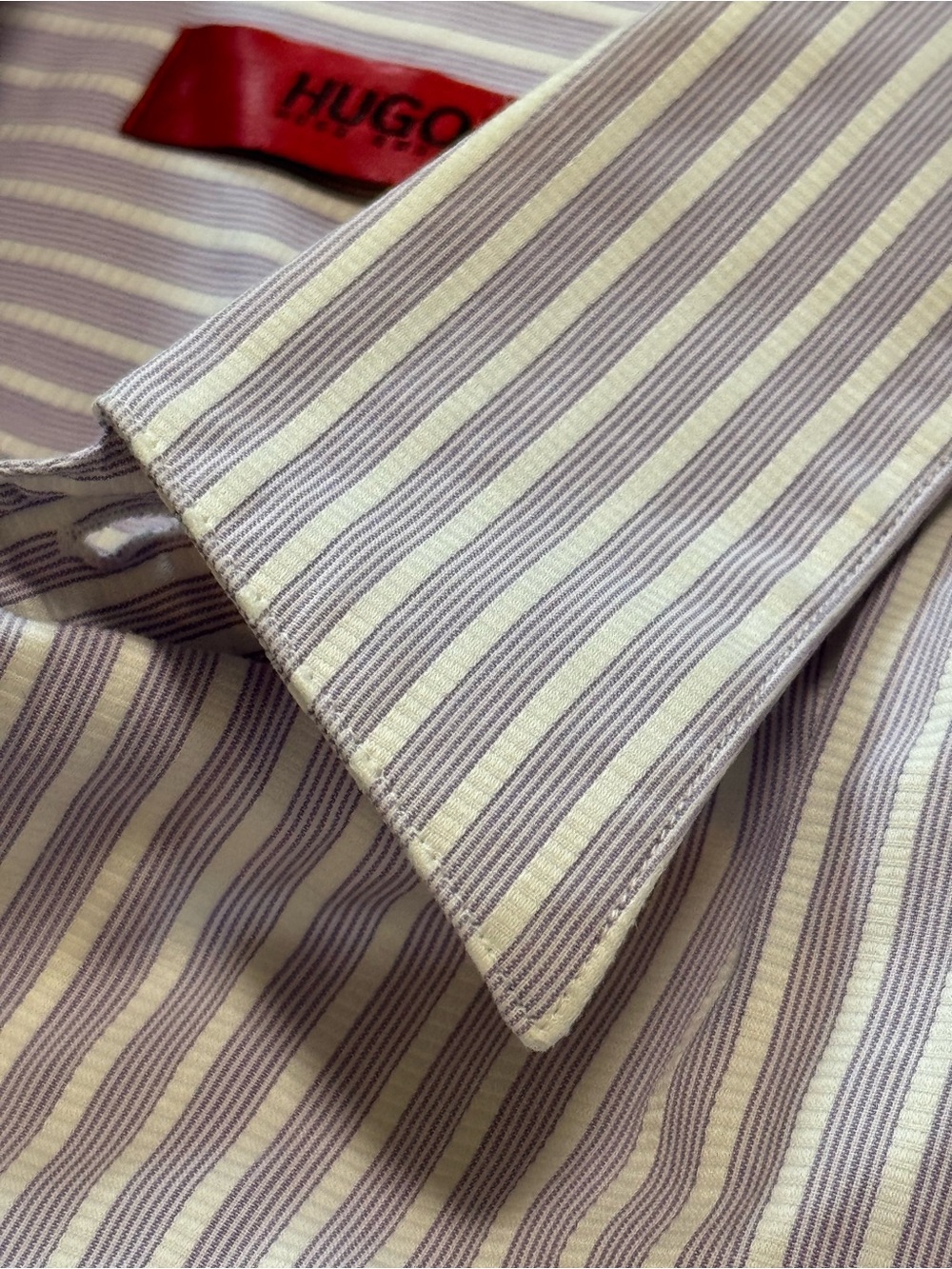 HUGO Men's Striped Dress Shirt — Cream & Lavender Stripes